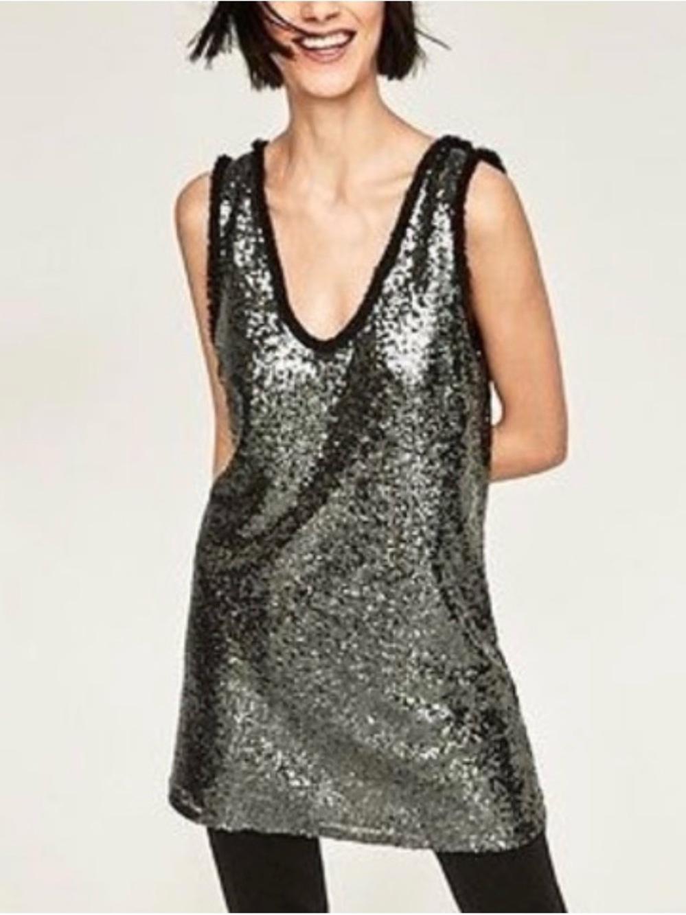 Zara Silver Sequin Mini Dress with Low Back, Size M